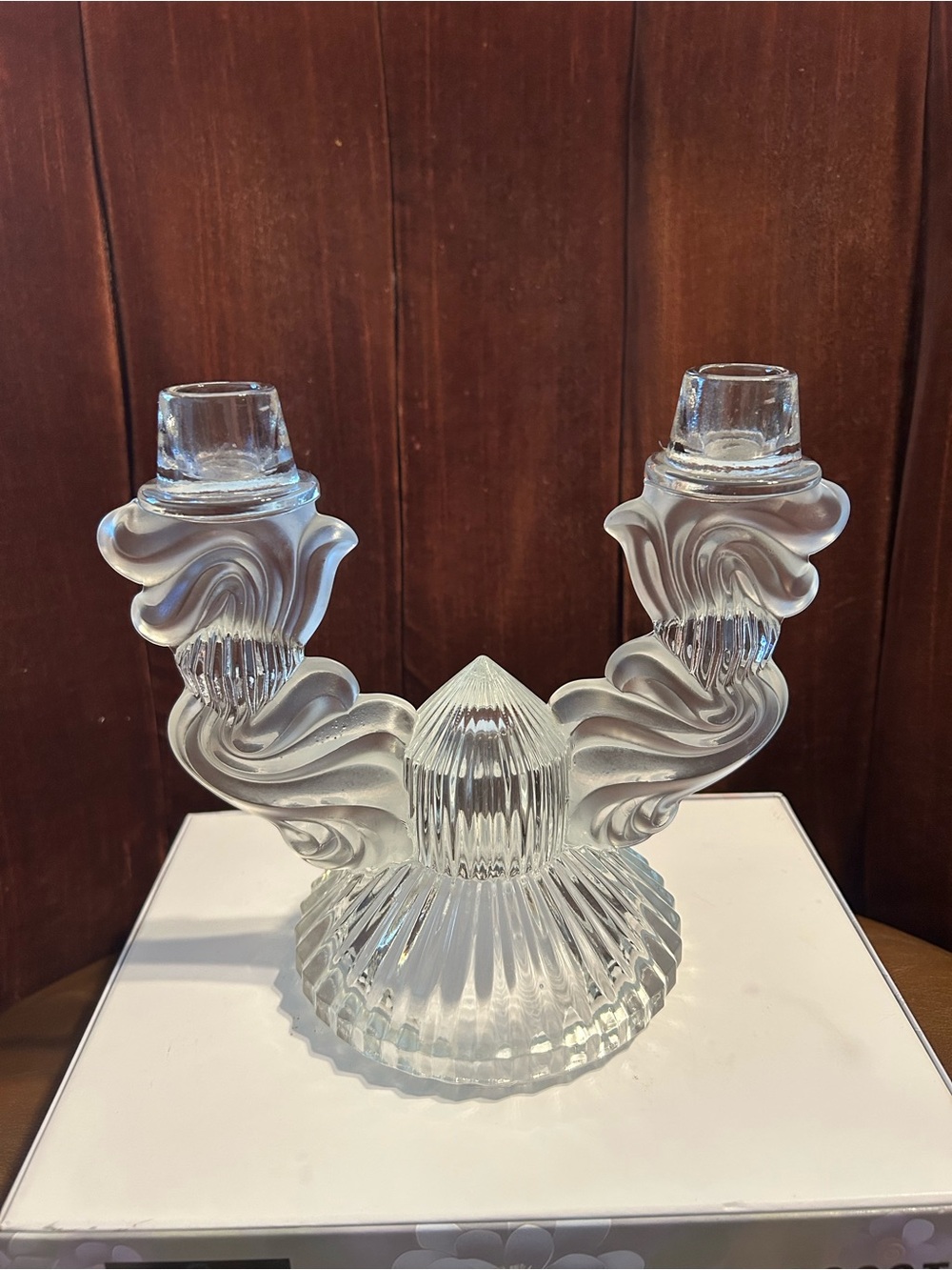 Clear Glass Double Arm Candle Holder - Elegant Swirl Design